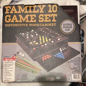 Family 10 Game Set with Distinctive Wood Cabinet